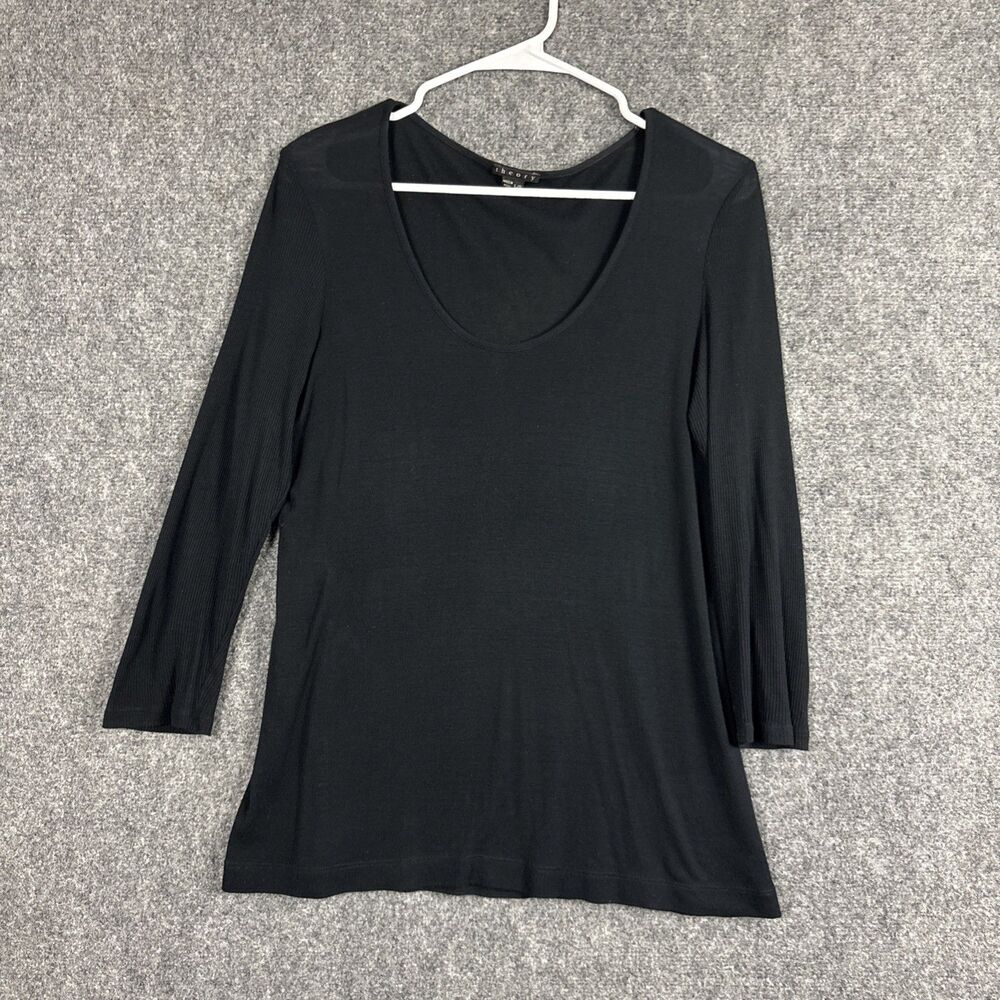 Theory Top Blouse  Womens Size L Black Knit Classic Minimalist Sculpted